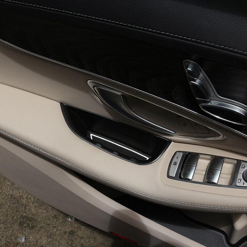 Black Car Door Handle Storage Box Tray with Mat Acessories For Mercedes Benz C-Class W205 GLC Class X253 LHD