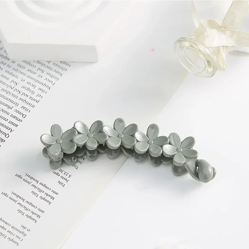 Pinzas para el cabello de cola de caballo de plátano esmerilado Simple coreano, soporte para cola de caballo de flores pequeñas, Clip de plátano para cabeza trasera, Clip retorcido de flor de ciruelo: Negro