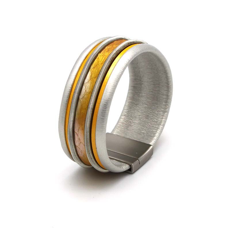 TOTOABC Amorcome Leder Armbinde Metall Rohr Breite mehrschichtig-wickeln Armbinde Weiblichen Schmuck