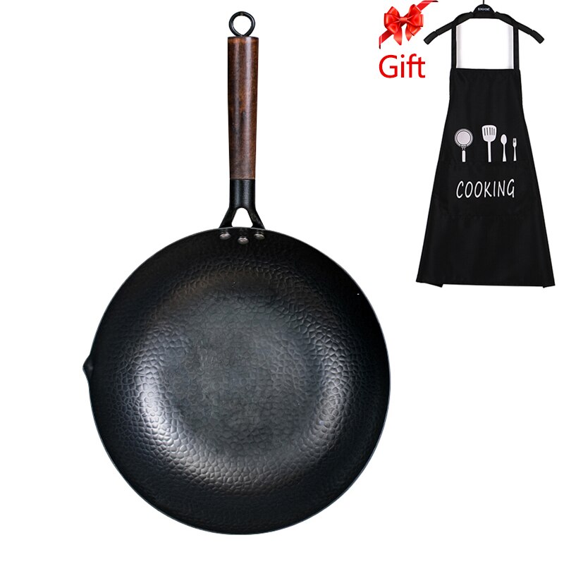 Ijzeren Wok Traditionele Kookgerei Ijzeren Wok Non-stick Pan Non-Coating Pan: Single pan with gift