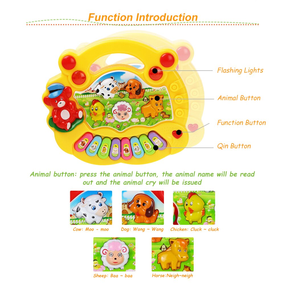 Piano con sonido de animales de granja chinos para niños, Juguete Musical de animales, teclado con sonido, instrumentos musicales