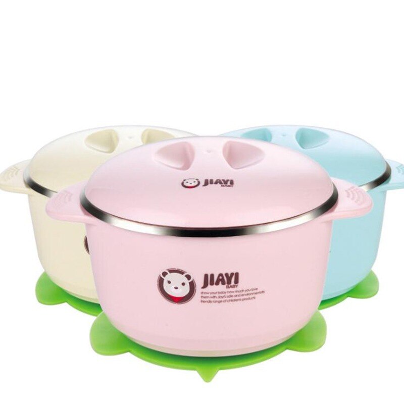 Baby termobolle i rustfritt stål småbarnsservise servise sugeskål med skje barnesikkerhet middag matskåler tallerkener