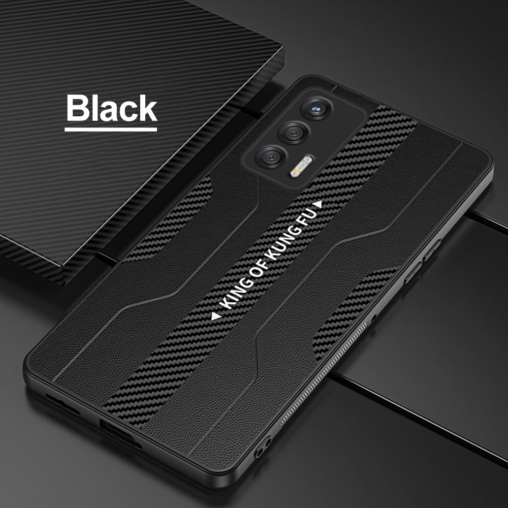 Voor Oppo Realme Gt 5G Case Carbon Fiber Back Lederen Telefoon Cover Realmi Realmy G T Neo Realmegt Camera bescherming Tpu Soft Coque: For Realme GT / Black