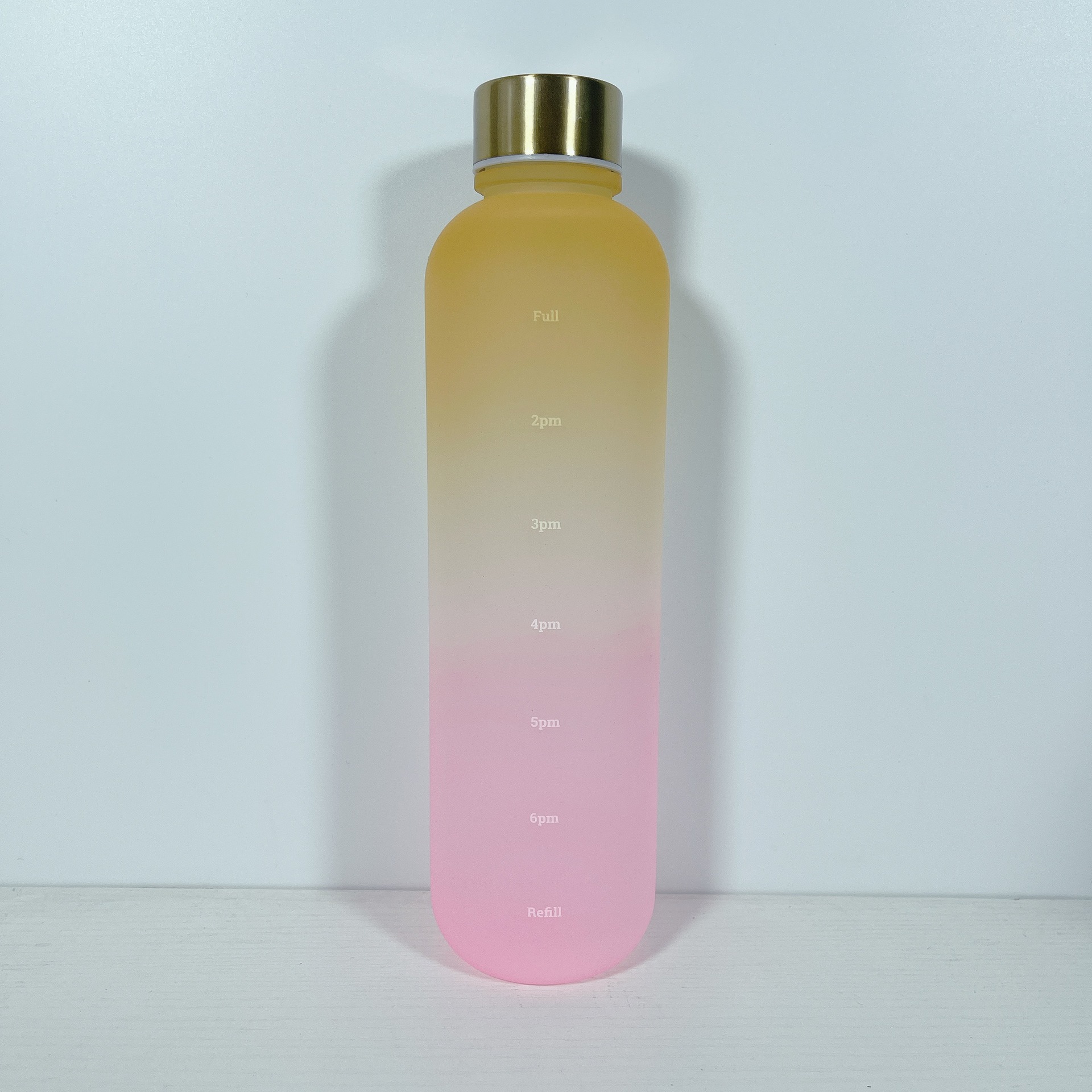 2022 Plastic Space Cup Large-Capacity Transparent Frosted Water Cup Copper Lid Water Bottle With Time Marker 1000ML: Yellow Pink