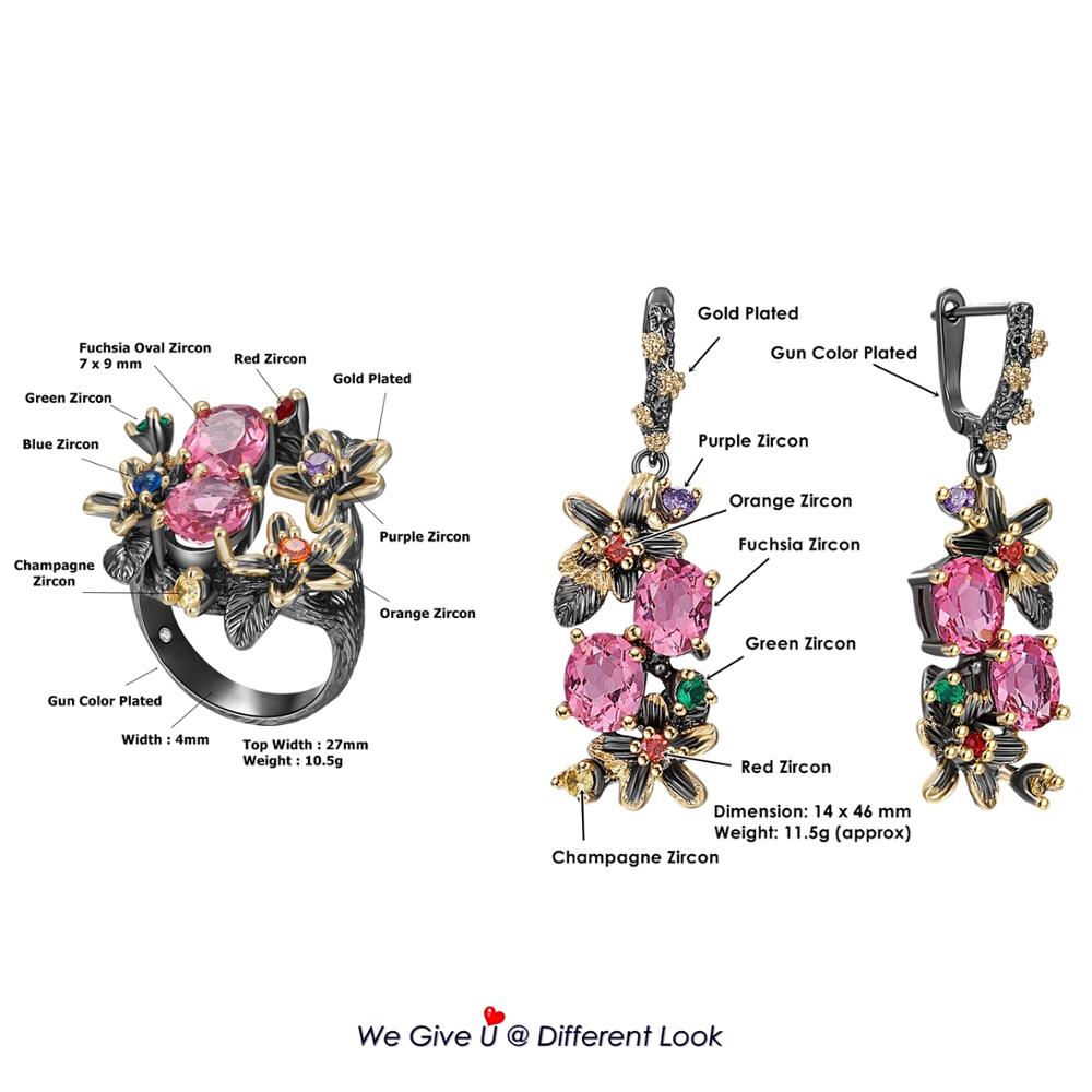 DreamCarnival1989 Stunning Fuchsia Zirconia Ring Earrings Jewelry Set Women Anniversary Party Must Have Eye Catching ER3874FUS2