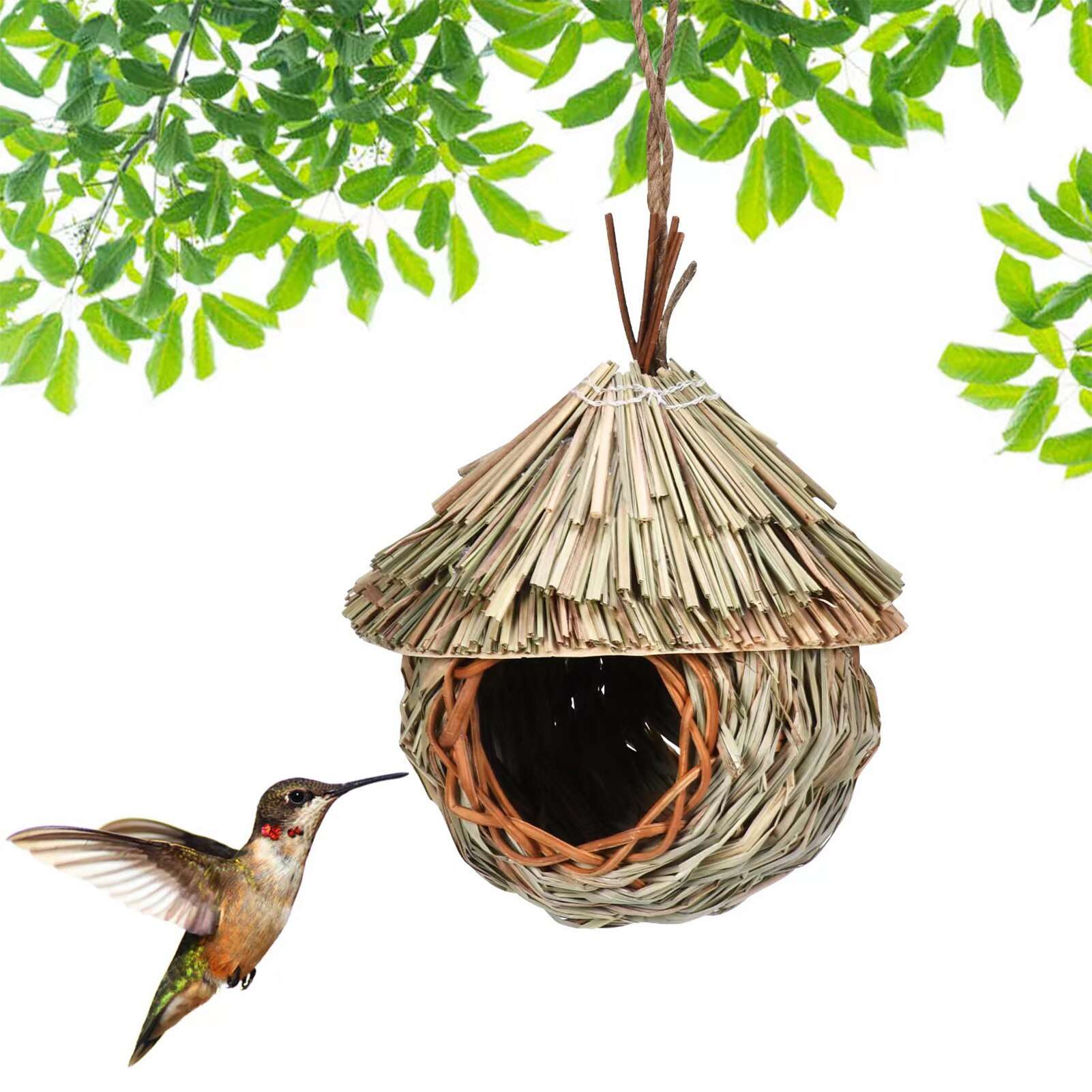 Outdoor Hummingbird House Hand Woven Straw Rope Bird Nest Outdoor Bird Nest Hideaway Roosting Pockets For Butterfly Finch Canary: Default Title