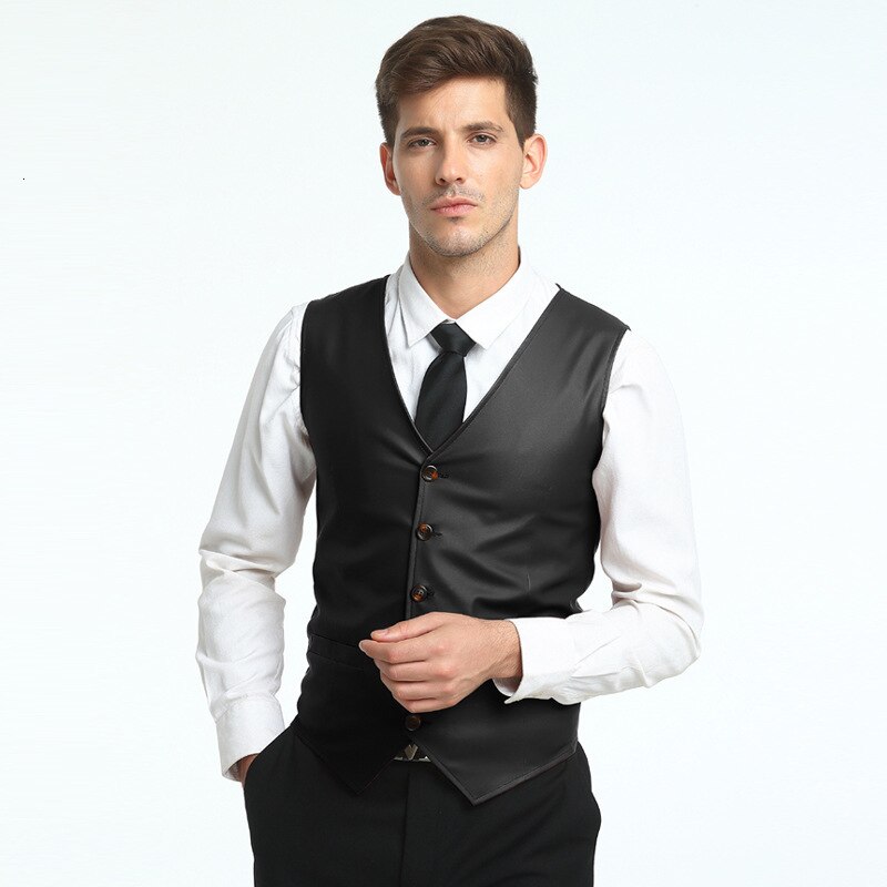 Summer Mens Vest PU Leather V-Neck Collar Vests For Men Slim Fit Single Breasted Chaleco Hombre Plus Size