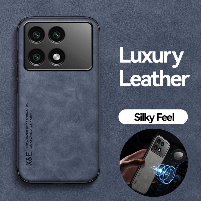 För xiaomi poco  x6 pro 5g fodral inbyggd metallplatta telefonfodral för pocox 6 pro  x 6 x6 pro magnetisk bilhållare läderbaksida