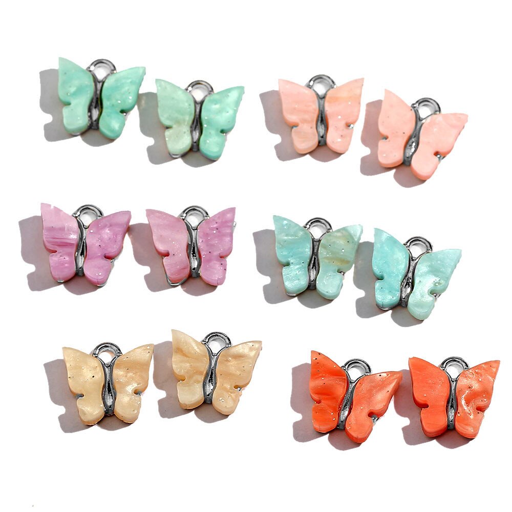 JJFOUCS 10Pcs/set Color Mixing Butterfly Cute Acrylic DIY Animal Pendant Handmade Jewelry For Necklace Bracelet Anklet Earring: 001702MC