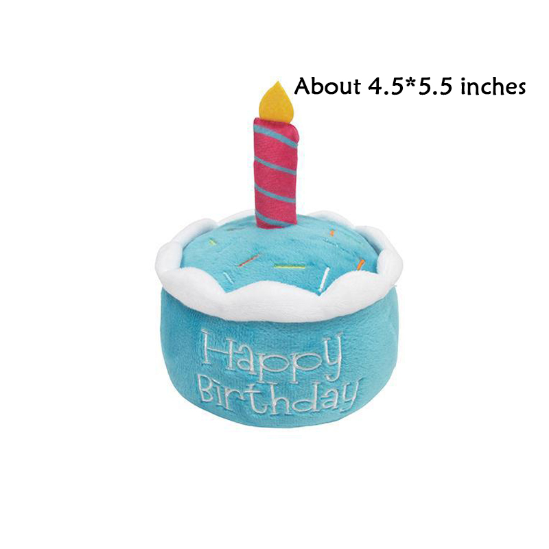 Pet Dog Toy Cute Birthday Cake Squeaky Toys Bite Resistant Bone Shape Stuffed Toy Cat Puppy Chew Toy Interactive Dog Accessories: Blue cake