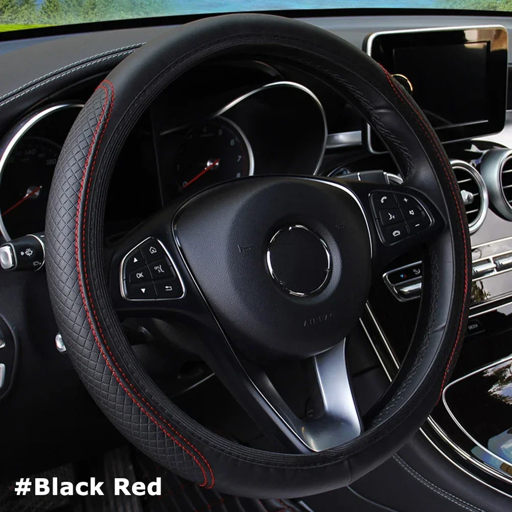 Protector Universal para volante de coche, cubierta protectora de cuero de microfibra, antideslizante, transpirable para Protector de volante de 38cm: Plata