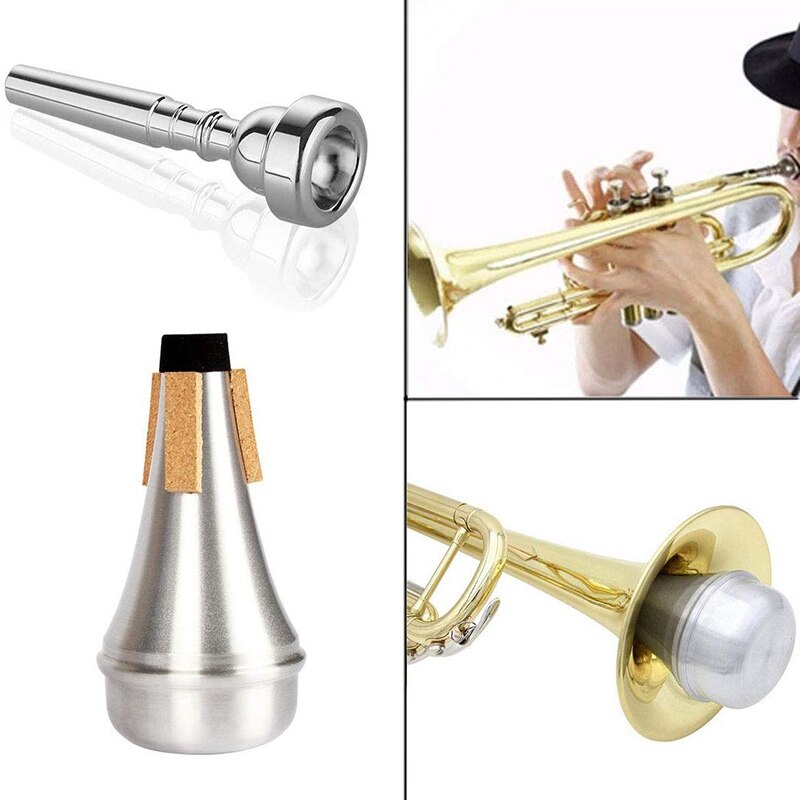 3 Pack Trompete Mundstück (3C 5C 7C) mit Trompete Stumm für Ersatz Musical Instrumente Zubehör
