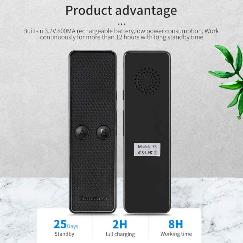 1pcs Language Translator Real Time Smart Bluetooth Portable Electric Learning Rechargeable Business Two Way Voice For Travel