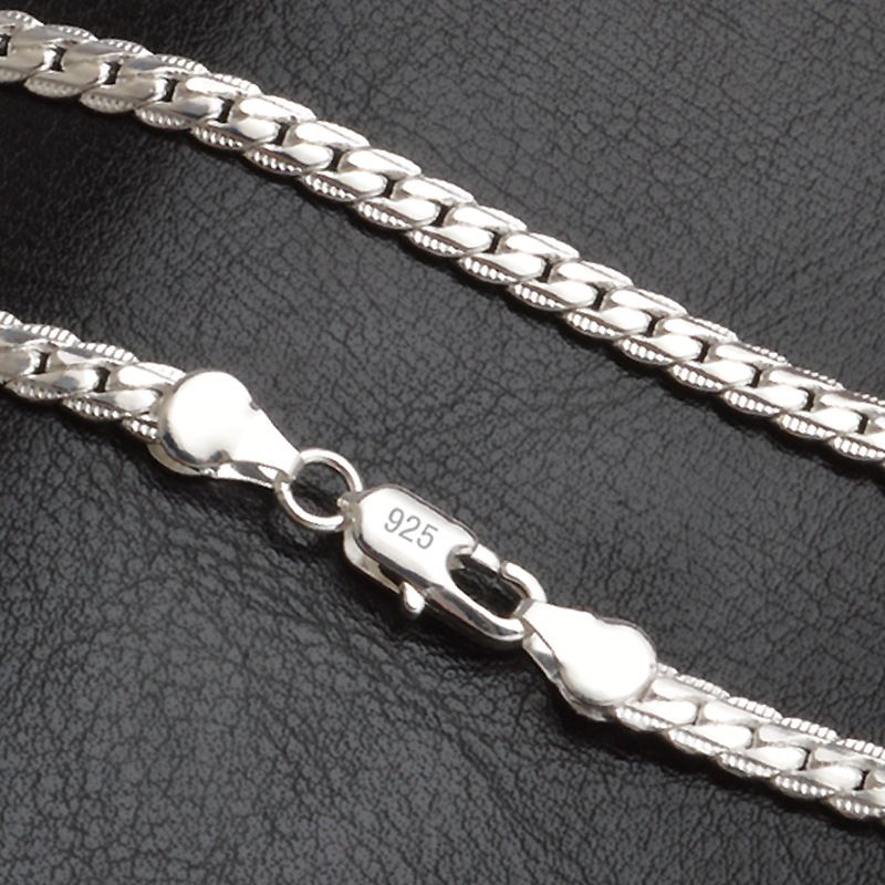 5MM N925 sterling Silver color necklace Unisex Flat snake Link Chain Lobster Clasp collares necklaces for women men S-N21