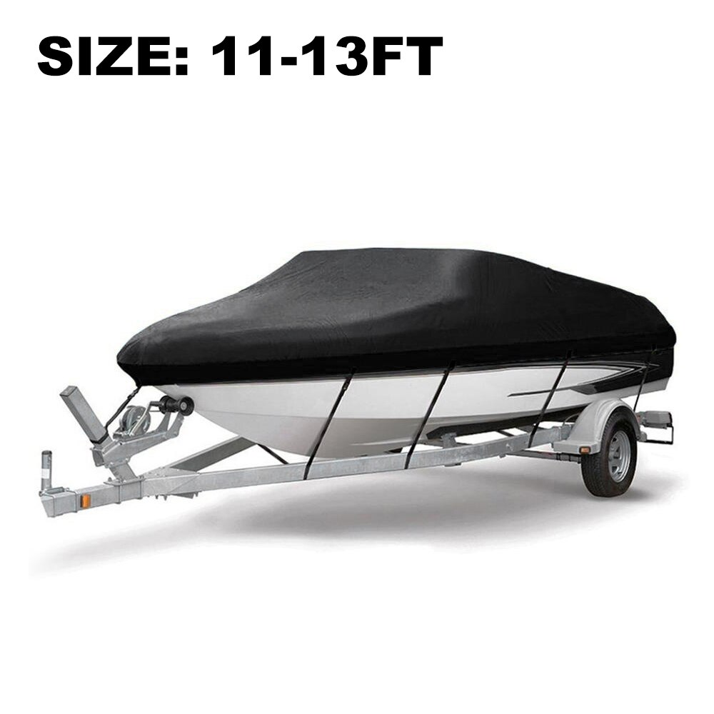 11-22FT 5 Size Available Boat Cover Anti-smashing Durable and Tear Proof Made of Heavy Duty Silver Reflective 300D Oxford Fabric: Black  11-13FT