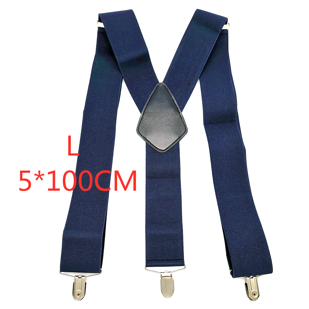 Bretelles en cuir élastique pour hommes, clips de protection, croisé dans le dos, pantalon de travail, grande taille, 50mm de largeur: Navy-100cm