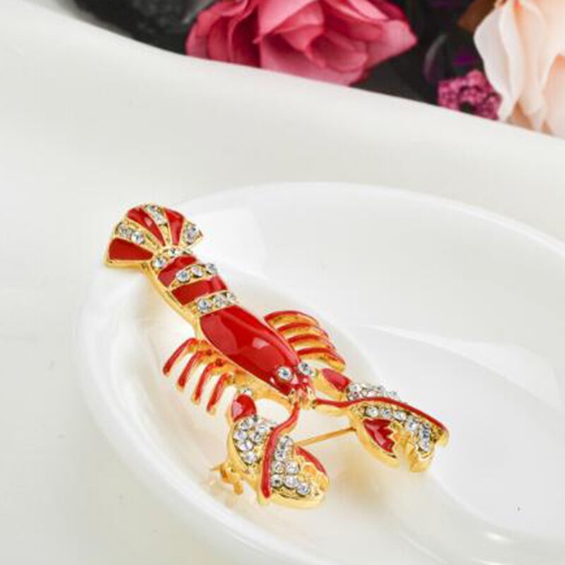 Cute Red Crystal Women Brouches Rhinestone Lobster Brooch Pin Strass Broches Clothing Accessories