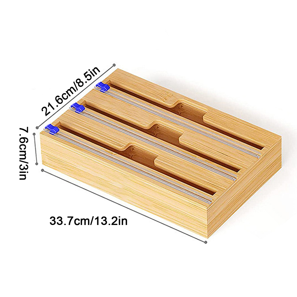 Plastic Wrap Dispenser Food Aluminum Foil Cling Film Cutter Sliding Cut Wood Storage Organizer Holder Kitchen Tool Accessories