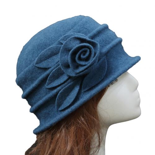 Gorro de lana con campana para iglesia para mujer, gorro de pescador con estampado de flores para invierno: Azul