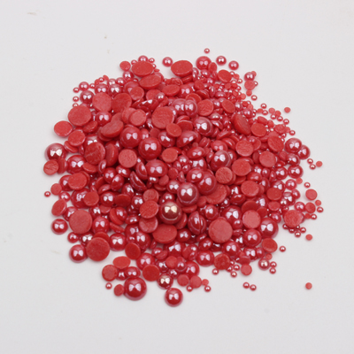 1000 stk/parti hvid/sort mix størrelser keramiske perler halvrund flatback perle 2mm-6mm blandet til diy lim nail art beklædningsgenstand: Rød