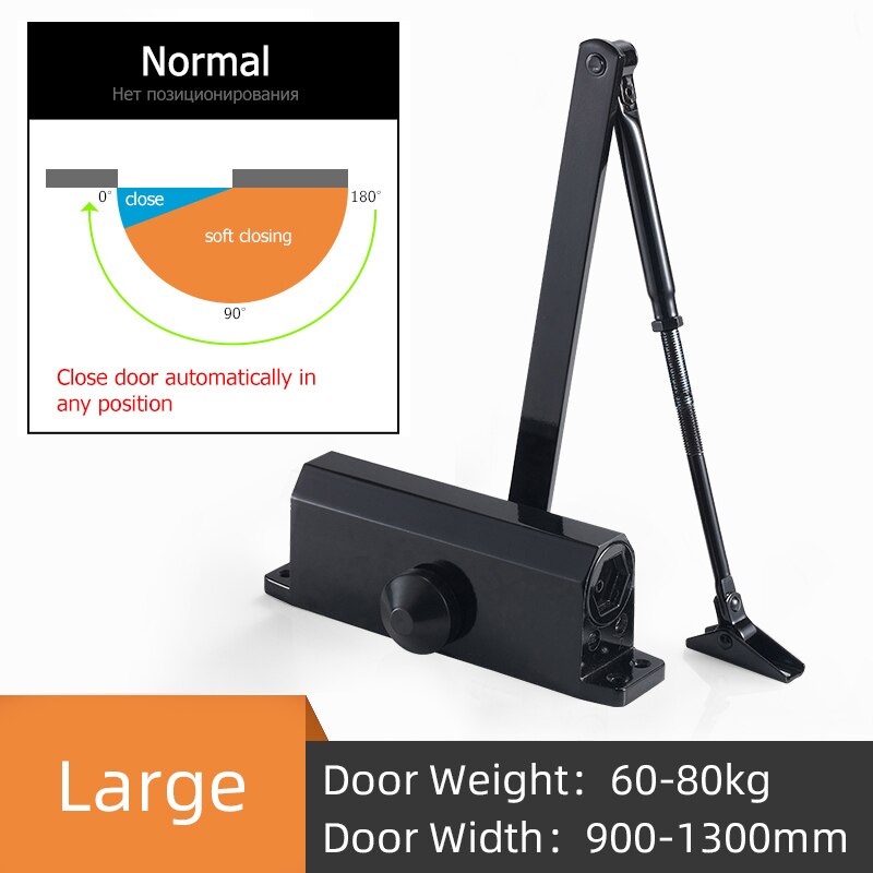 Automatyczne zamykanie drzwi, regulowana siła, urządzenie robić zamykania drzwi buforowych, zatrzymanie pozycjonowania 90 stopni, używane robić drzwi o wadze 25-80kg: czarny L