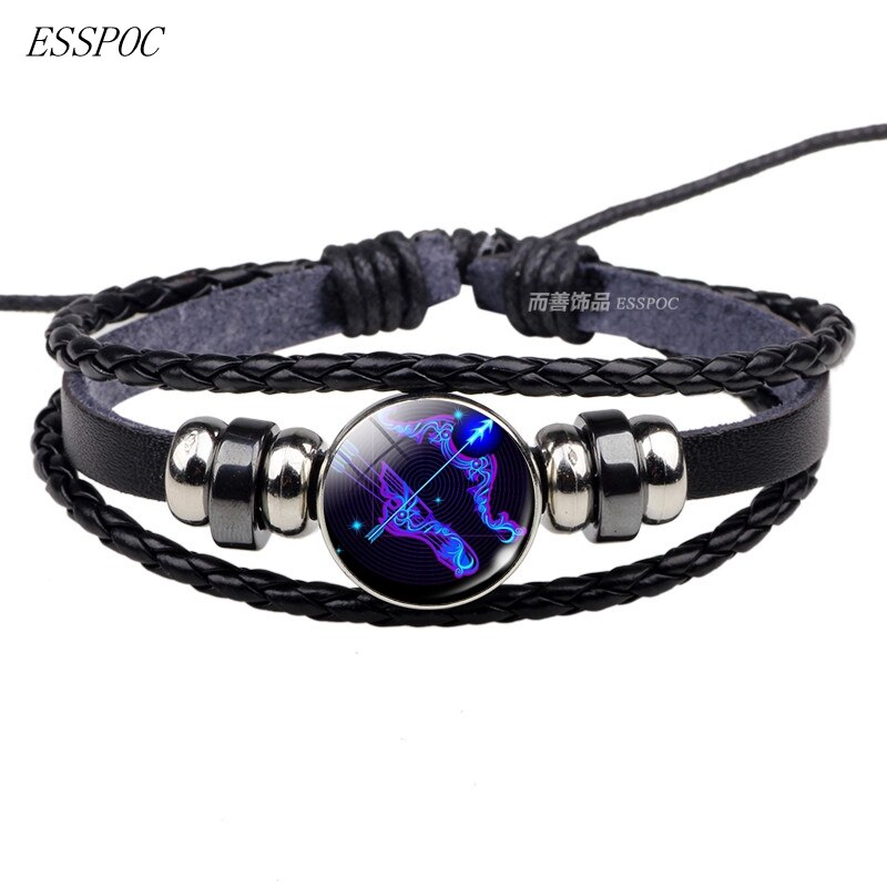 12 stjernebilleder sort reb flettet læder armbånd stjernetegn armbånd cancer leo jomfru libra scorpio til mænd kvinder: Skytten