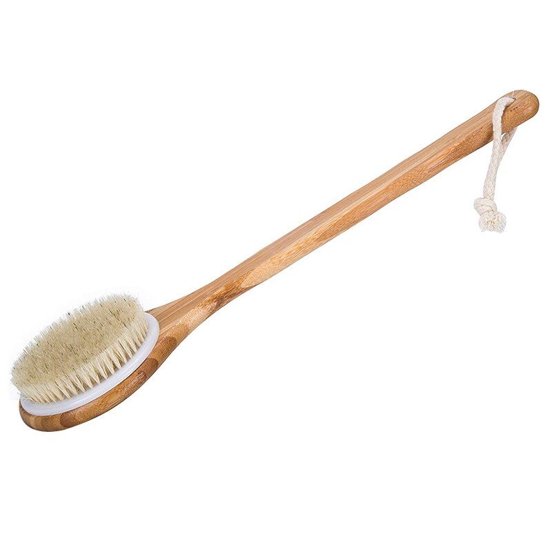 Mejor baño cuerpo seco cepillo-cepillo jabalí Natural cerdas ducha frotador de espalda con mango largo para la celulitis exfoliación de desintoxicación