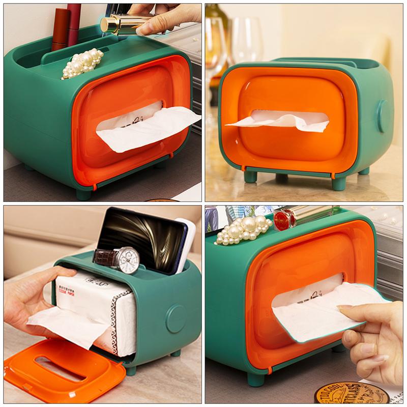 Multifunctional Tissue Box Retro Tissue Container TV Shaped Paper Towel Storage Box