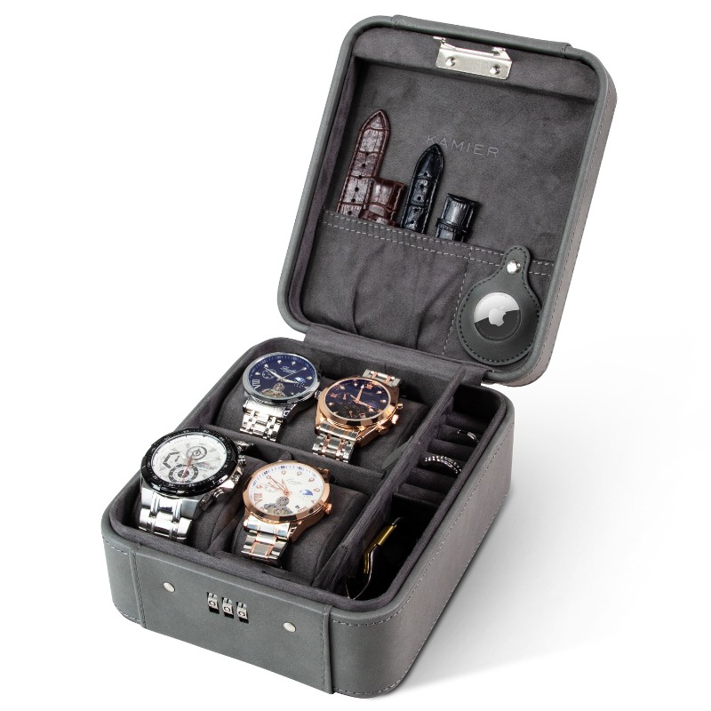 Leren horlogedoos Luxe herenhorloges Opbergkoffers Draagbare polshorloge-organizer Geschenkdozen Horloges Reiskoffers met slot: Grey
