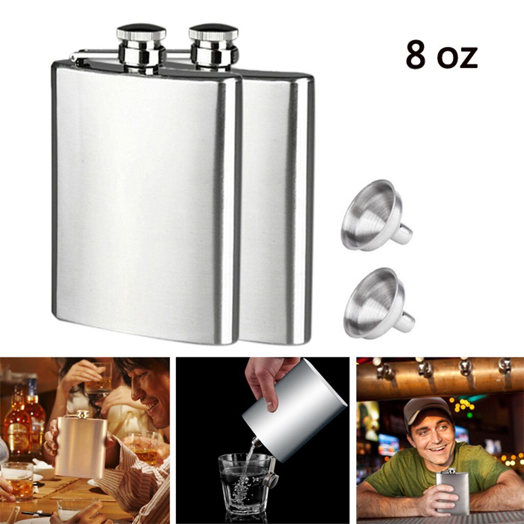 8oz Stainless Steel Pocket Hip Flask Alcohol Whiskey Liquor Screw Cap&Funnel Whiskey Hip Flask Funnel Pocket Flask Screw Cap