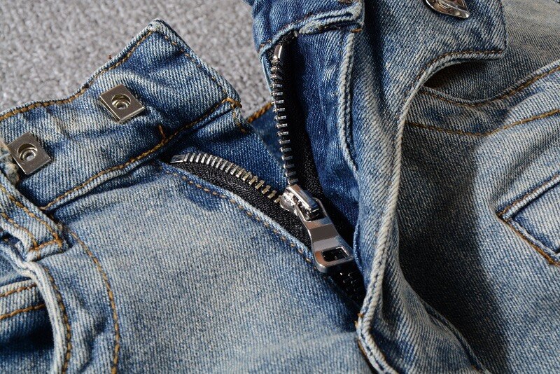 Men's Denim Biker Distress Jeans Motorcycle Slim fit Riding Pants