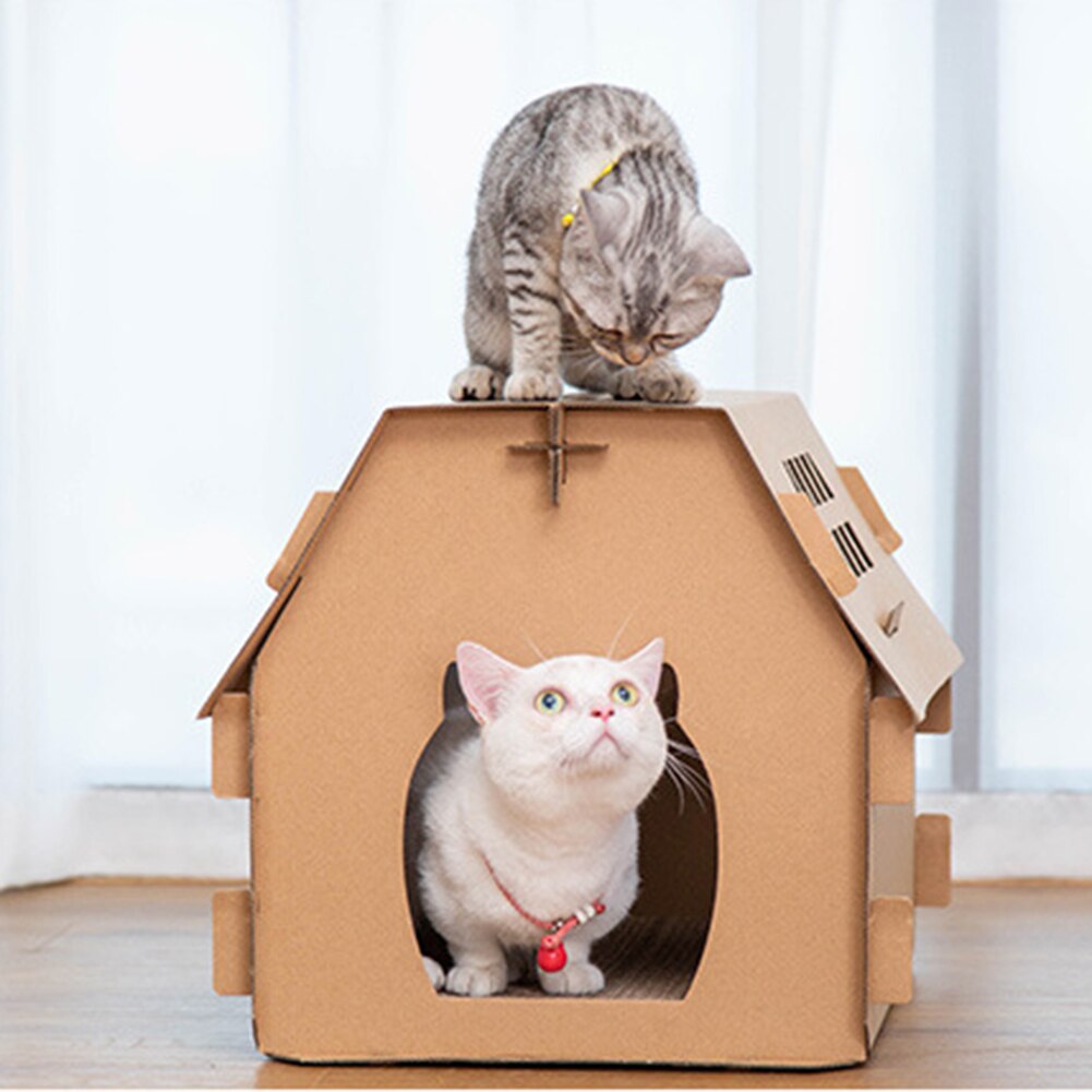 Cats House Cat Bed Corrugated Cat Scratching Post DIY Foldable House For Cats Kittens Hamster Wood House