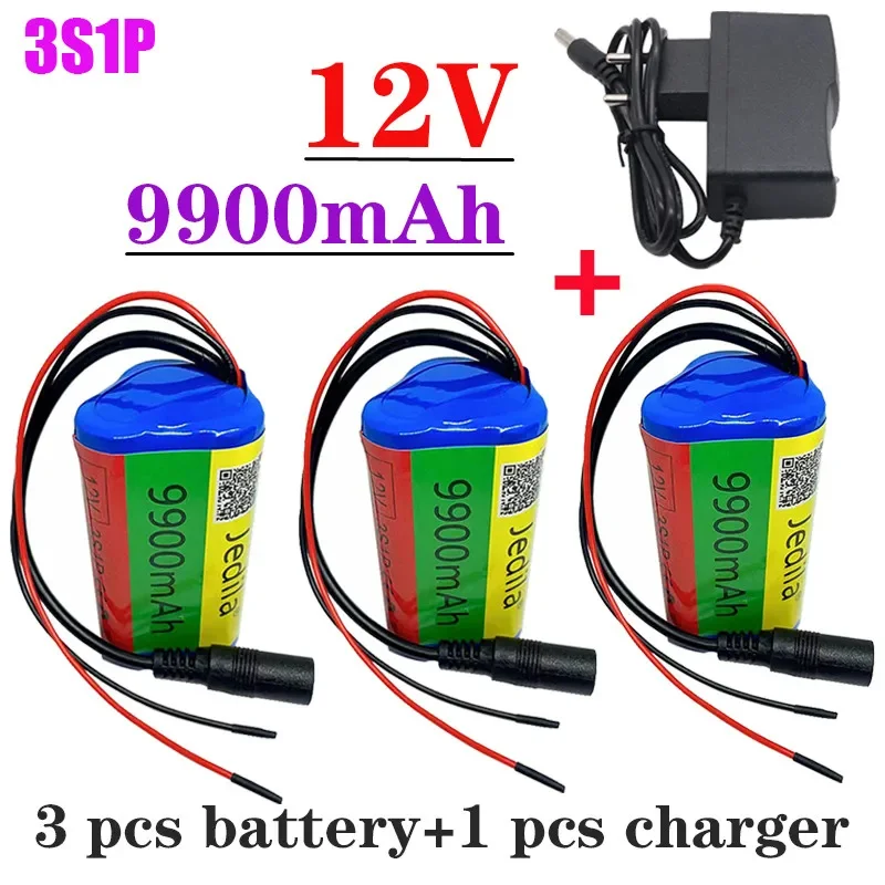 12V 9900mAh 3S1P lithium battery 18650 Lithium battery pack protects the rechargeable board. 12.6V1A charger.: Red