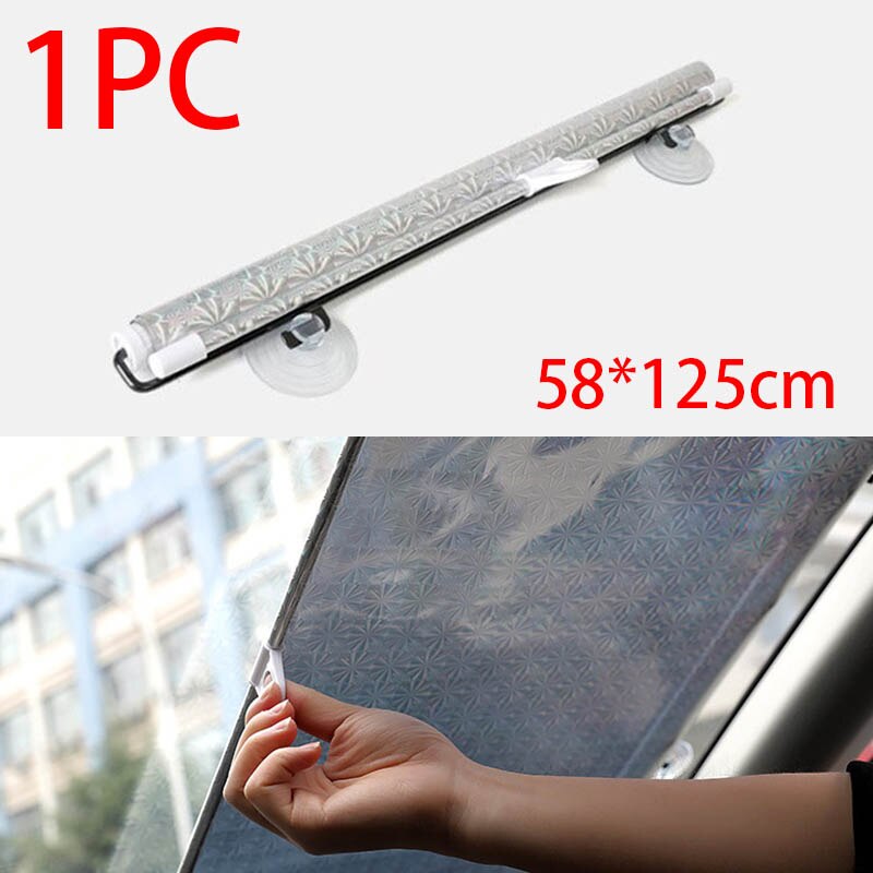 Cubierta para parasol de coche, cubiertas interiores para parabrisas de coche, cubiertas universales para ventana frontal, Protector UV para coche, cubiertas para parasol sedán SUV Hatchback: Silver 58X125cm