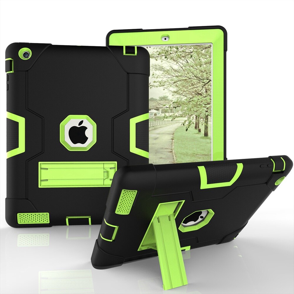 For Apple iPad 2 3 4 A1458 A1459 A1460 A1416 A1397 Case Shockproof Kids Safe PC Silicon Hybrid Stand Full Body Tablet Cover: Black - Olivine