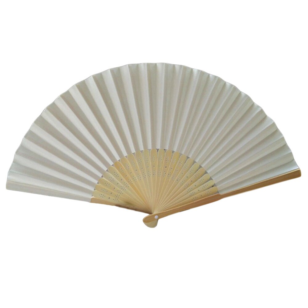 Éventail pliable en papier | Offre spéciale, motif d'été, danse, fête de mariage, dentelle, soie, tenue à main de couleur unie: White