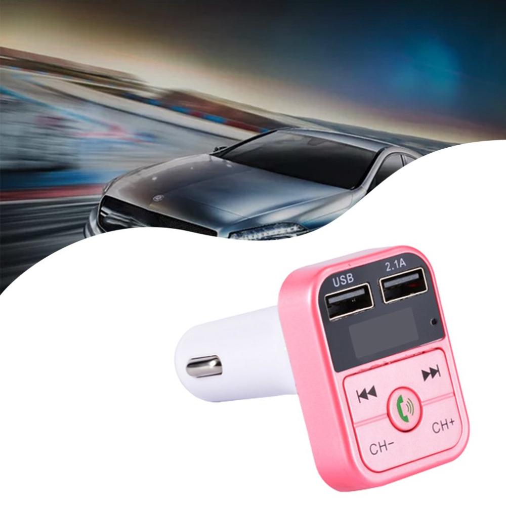Handsfree Universal Car Audio Modulator Wireless Handsfree Fm Transmitter Lcd Mp3 Player USB Car Charger: pink