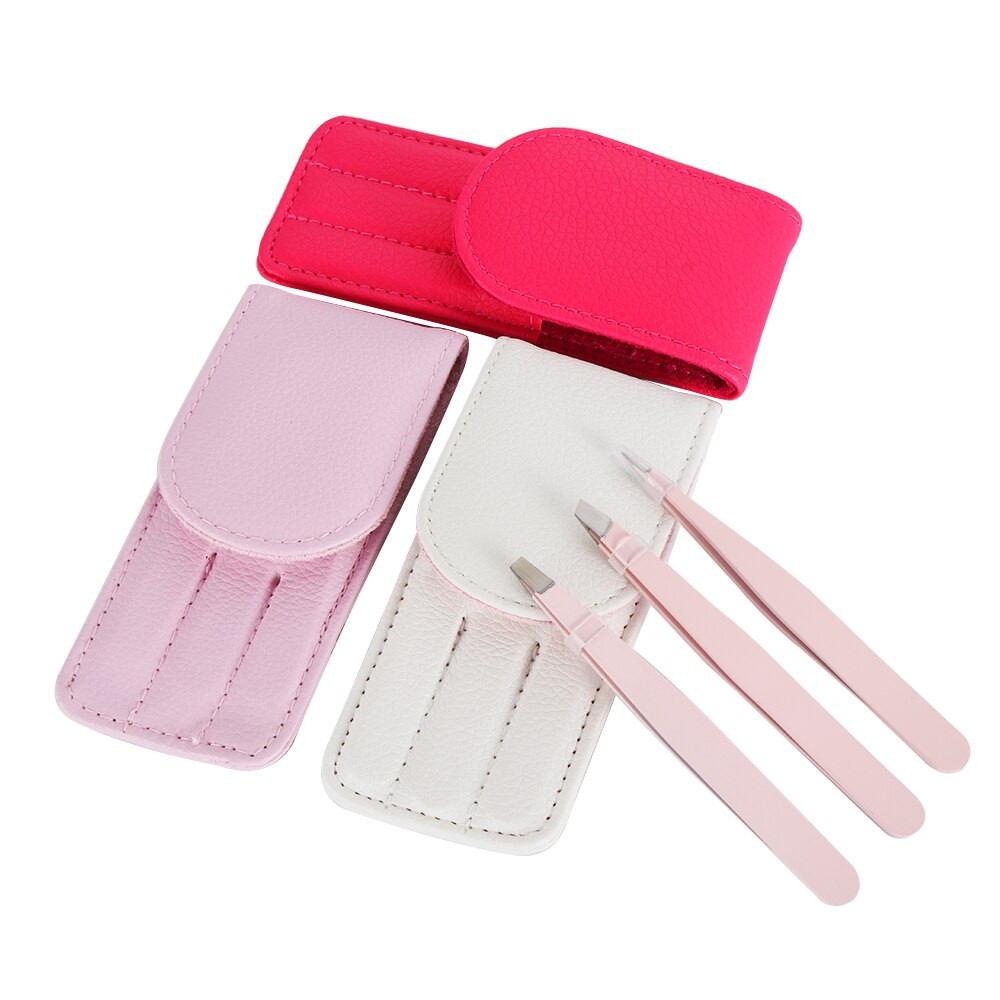 3 Stks/set Wenkbrauw Pincet Rvs Punt Tip/Slant Tip/Flat Tip Ontharing Make-Up Tool Kit Met tas Case