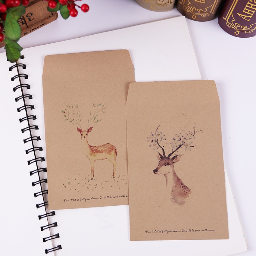 10 PCS DIY Deer Envelope Cute Retro Kraft Paper Envelopes Card Office Stationery Supplier 4 Style Available