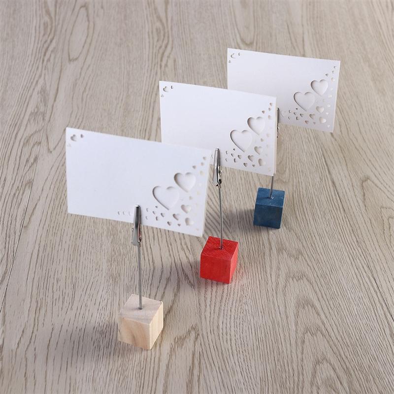 16pcs Pine Base Photo Holder Stand Card Note Desk Memo Clip Seat Card Bracket Desktop Document Holder With Pinewood Base Random