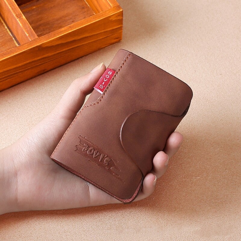 KUDIAN BEAR Leather Business Card Holder Credit Card Cover Bags Hasp Card Organizer Women Men Tarjetero BIH003 PM49: Light  Coffee