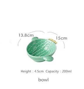 Plato de cactus de planta creativa, vajilla de forma linda, tazón de desayuno, vajilla de cerámica para el hogar, plato de aperitivos, 1 ud.: bowl