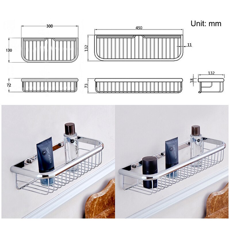 Badeværelse hylde shampoo holder bad opbevaring bad væg hylder krom rektangel kobber hylde badeværelse hardware  el21c