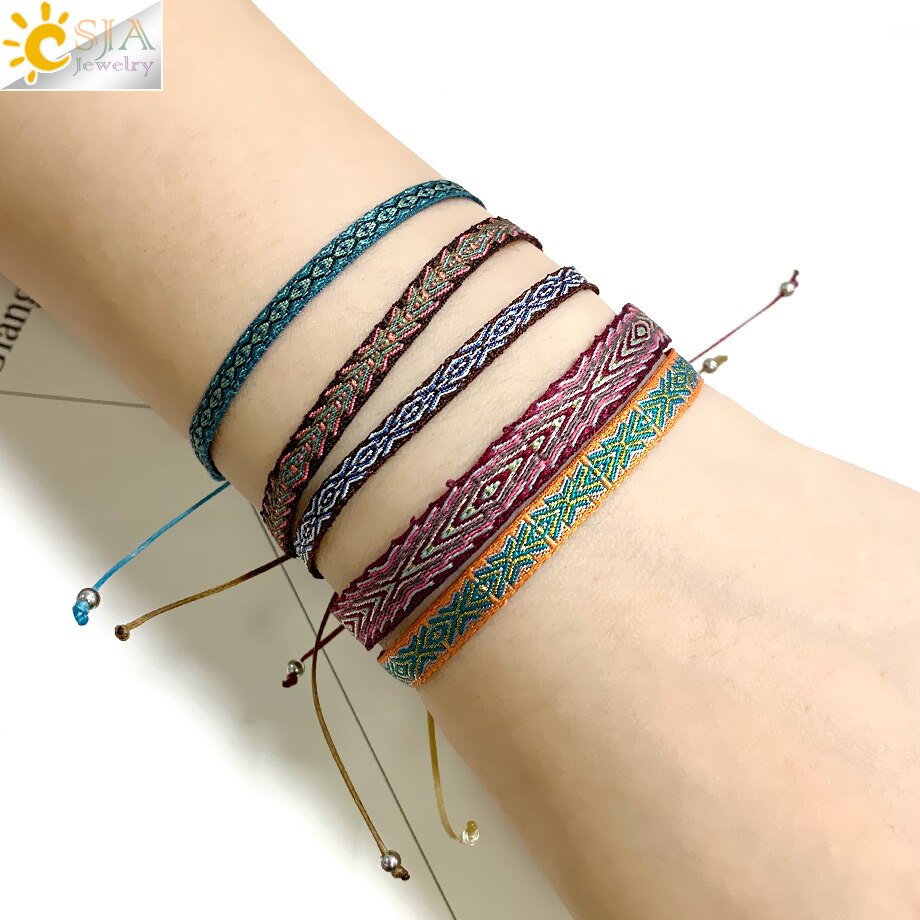 CSJA 5pcs/Lot Braided Bracelets Set Colorful Weaving Cotton Rope Chain Thread String Adjustable Cord Bracelet Boheme Femme S722: K