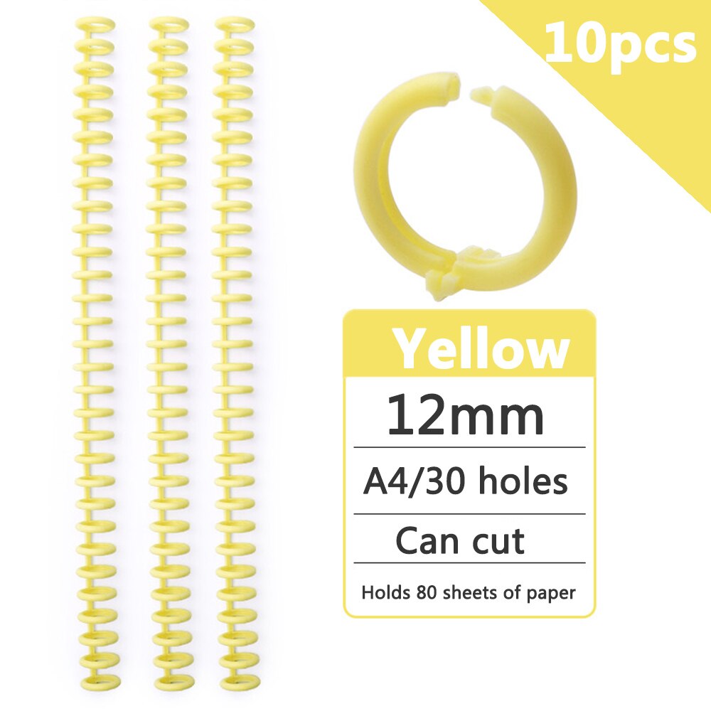 Anillo de encuadernación de plástico de hojas sueltas, anillos en espiral de resorte para 30 agujeros, A4, A5, A6, papel, cuaderno, papelería, suministros de oficina, 10 piezas, 30 agujeros: yellow 10pcs