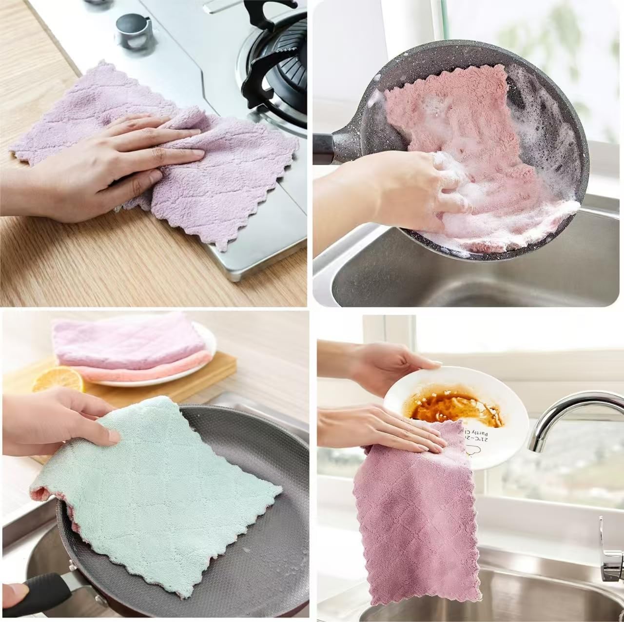 Super Absorbent Microfiber Towel Kitchen Cleaning Cloth Non-stick Oil Dishcloths Double Layer Washing Cloths Rags Scouring Pads