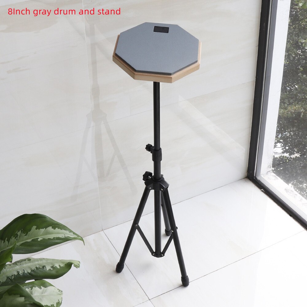 8 Inch Rubber Wooden Dumb Drum Beginner Practice Training Drum Pad with Stand / Stick Optional for Percussion Instruments Parts: gray drum and stand