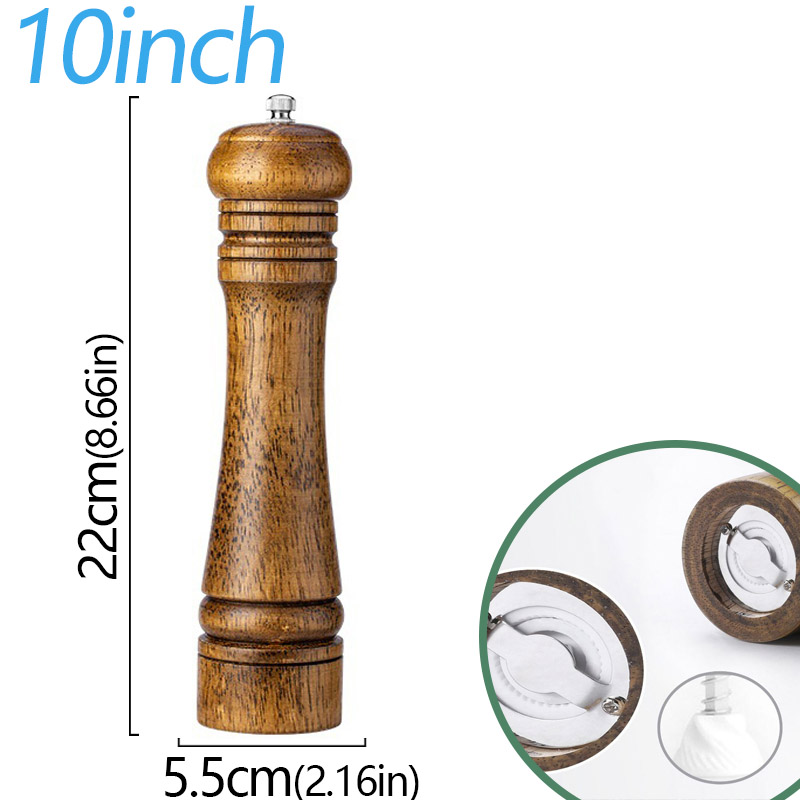 Moedor de sal e pimenta de madeira de 5/8/10 polegadas, moinho de especiarias de madeira maciça com moedor de cerâmica forte ajustável, ferramentas de cozinha: laranja