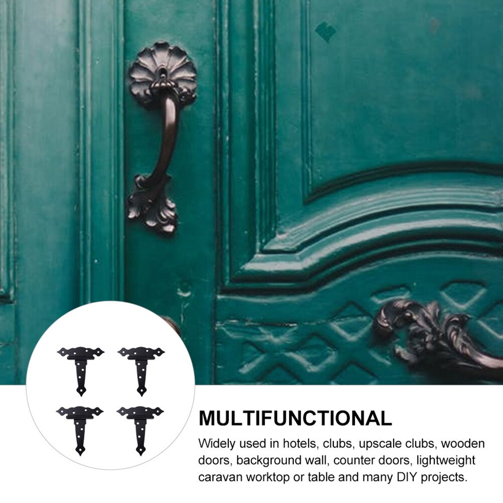 4pcs T-shaped Gate Hinges Heavy Duty Hinges Black Shed Barn Door Hinges