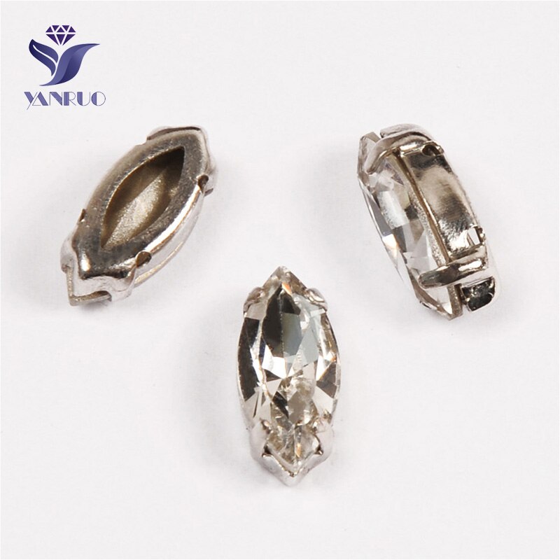 YANRUO 4200 All Sizes Crystal Clear Navette Glass Strass Point Back DIY Craft Gems Horse Eyes Rhinestones For Needlework: With Silver Claw / 4x15mm 12Pcs